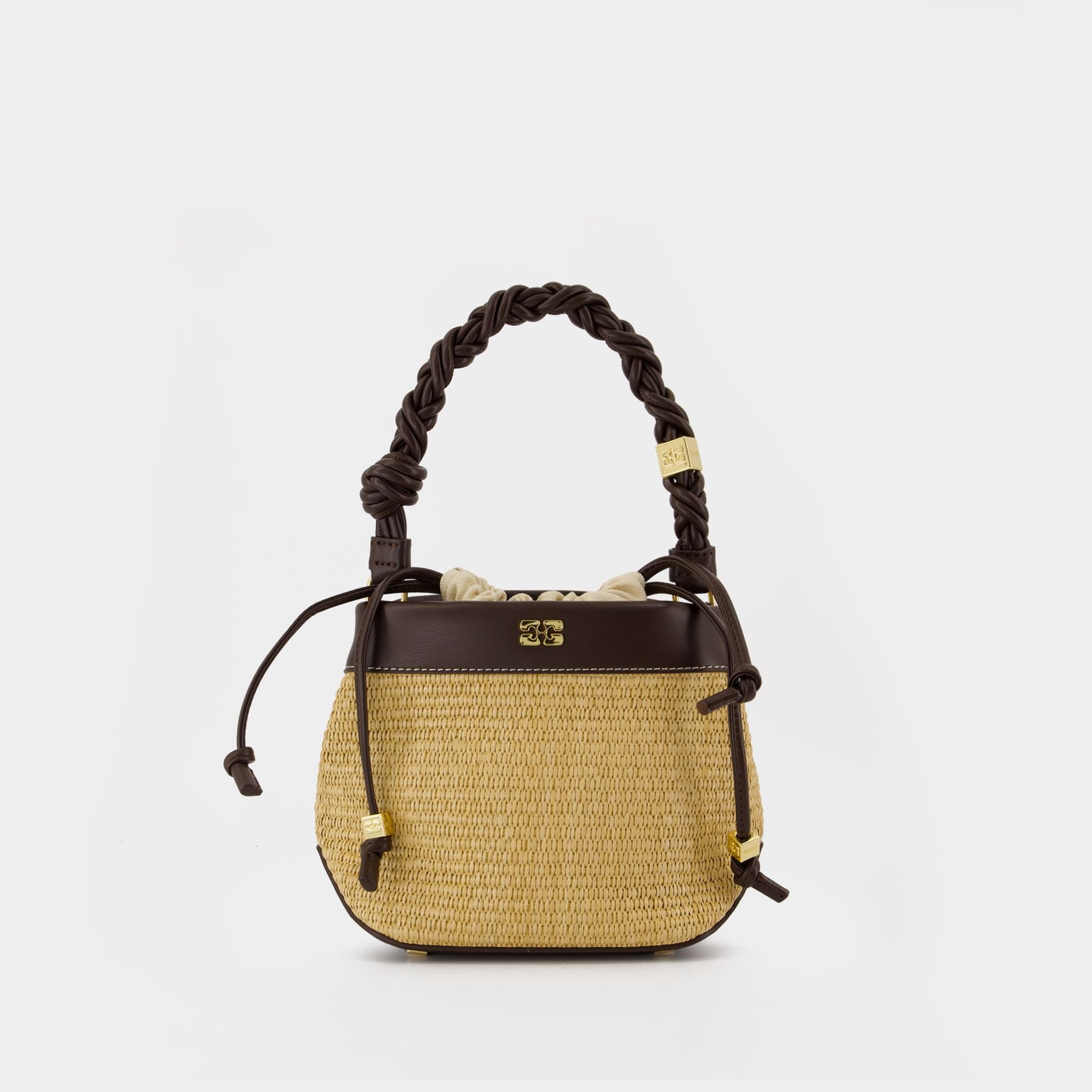 Sac À Bandoulière Bou Bucket - Ganni - Raphia - Marron