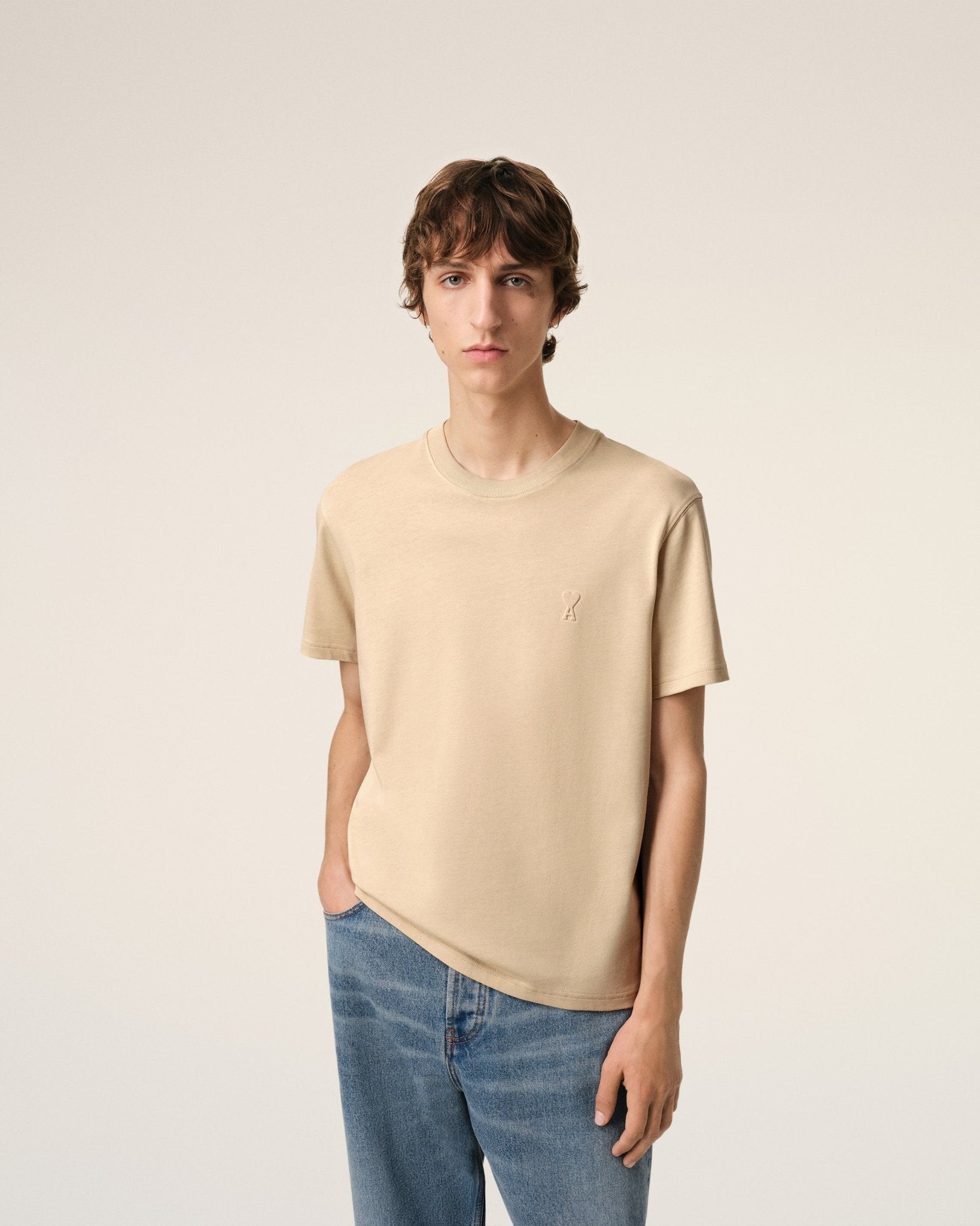 AMI PARIS - T-SHIRT AMI DE COEUR EN COTON Beige