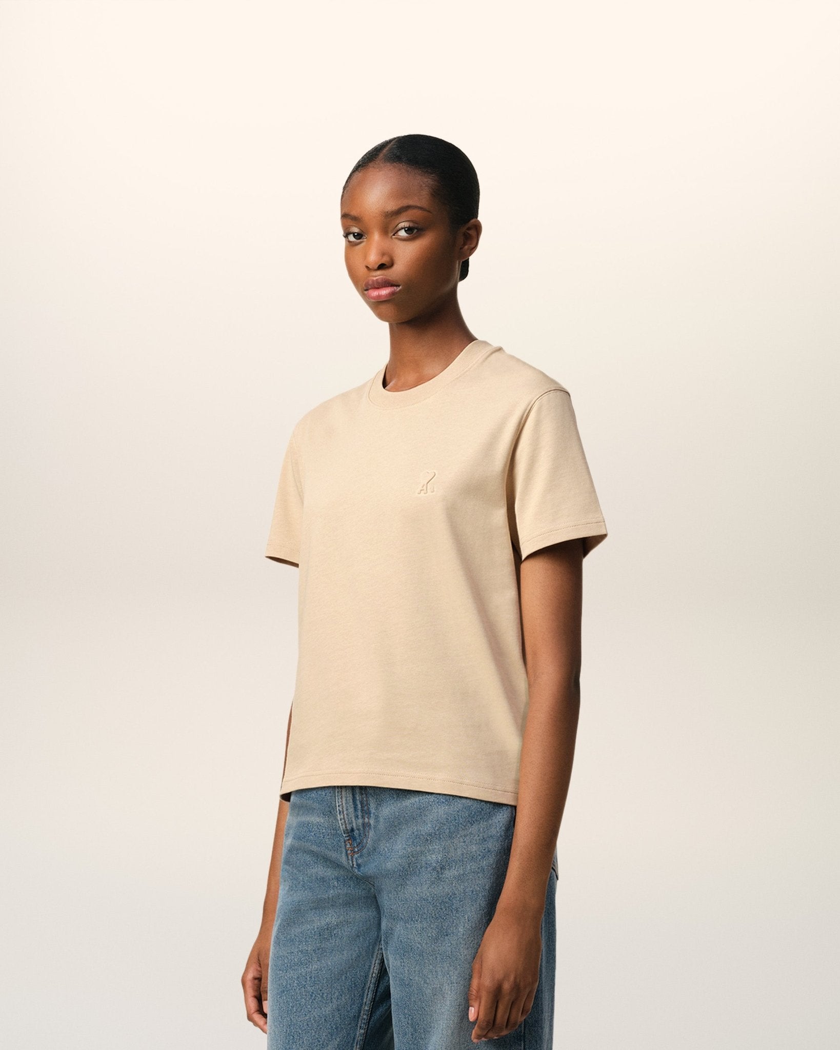 AMI PARIS - T-SHIRT AMI DE COEUR EN COTON Beige