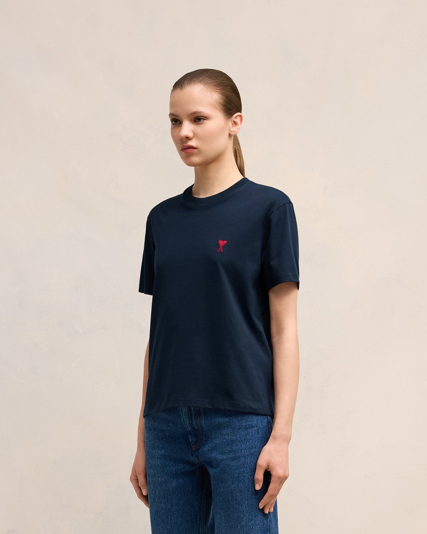 AMI PARIS - T-SHIRT AMI DE COEUR EN COTON Bleu marine