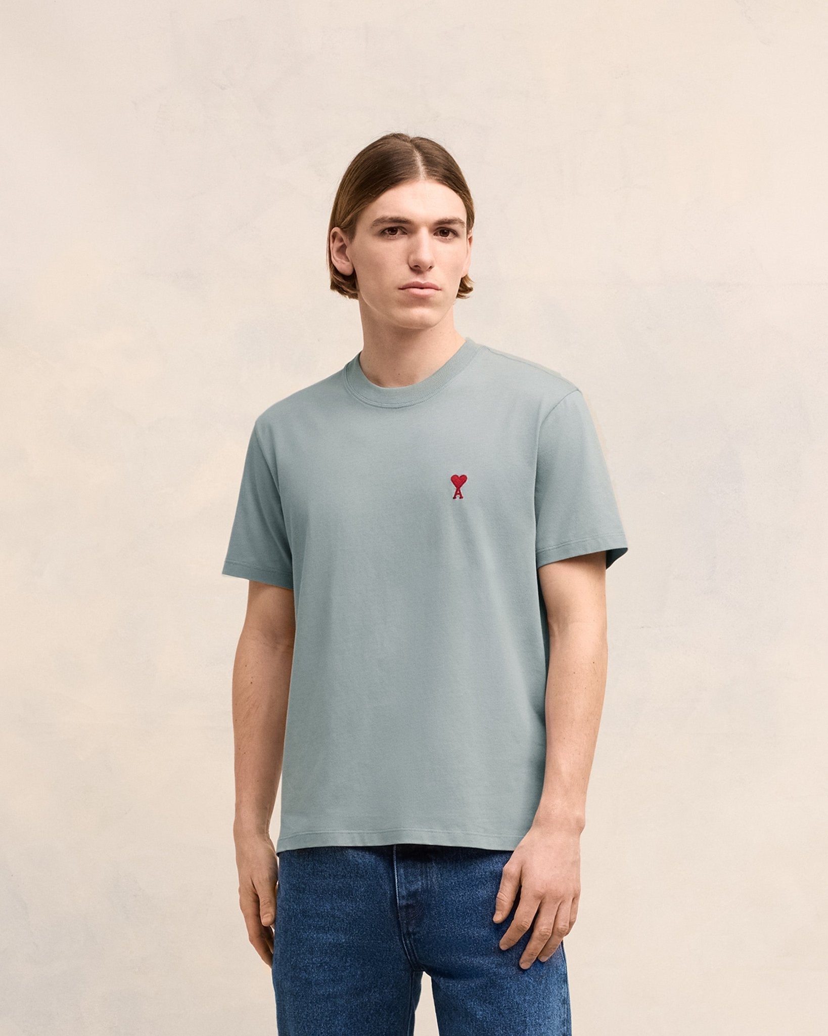 Ami Paris - T Shirt Bleu Argile Ami de Coeur