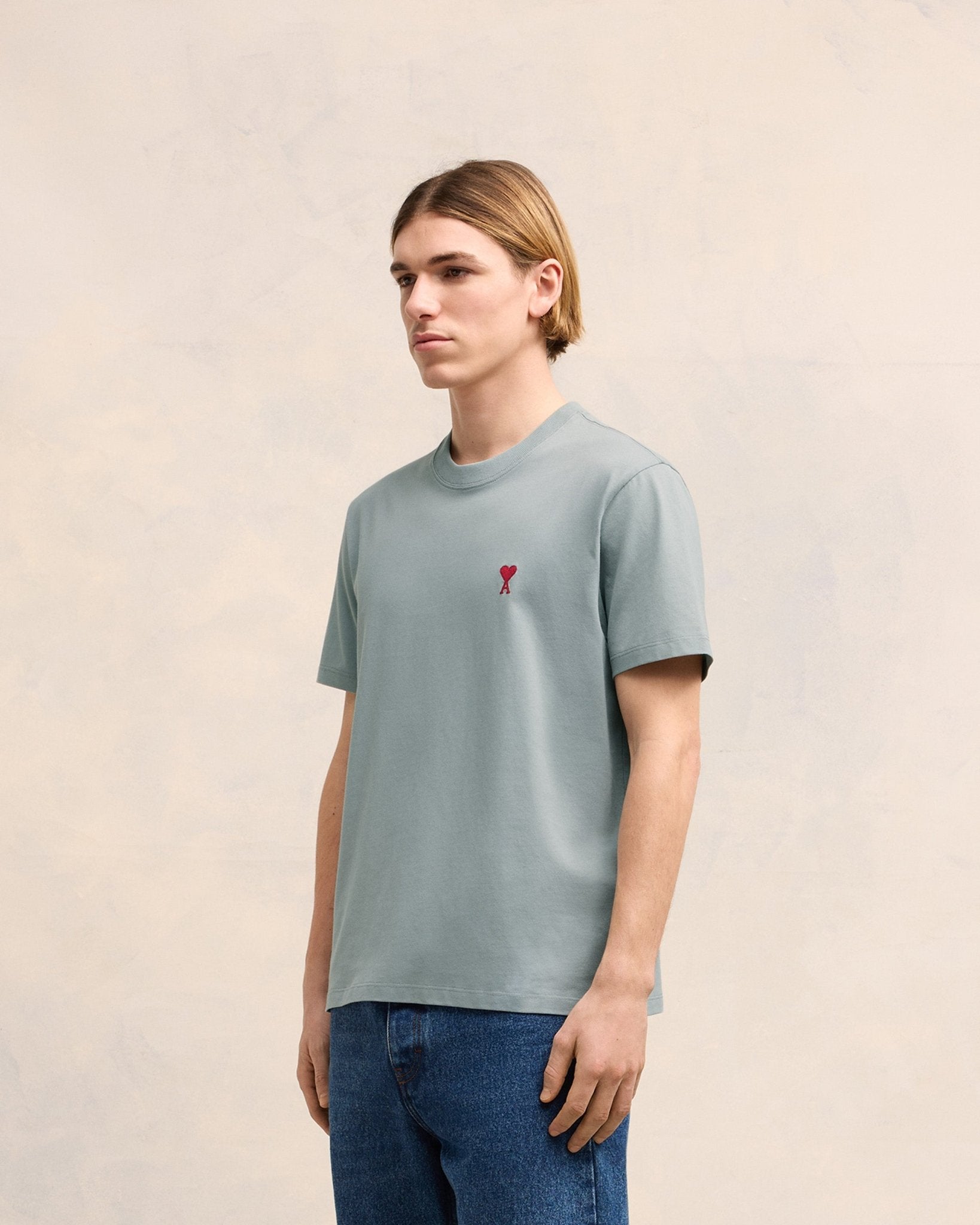 Ami Paris - T Shirt Bleu Argile Ami de Coeur