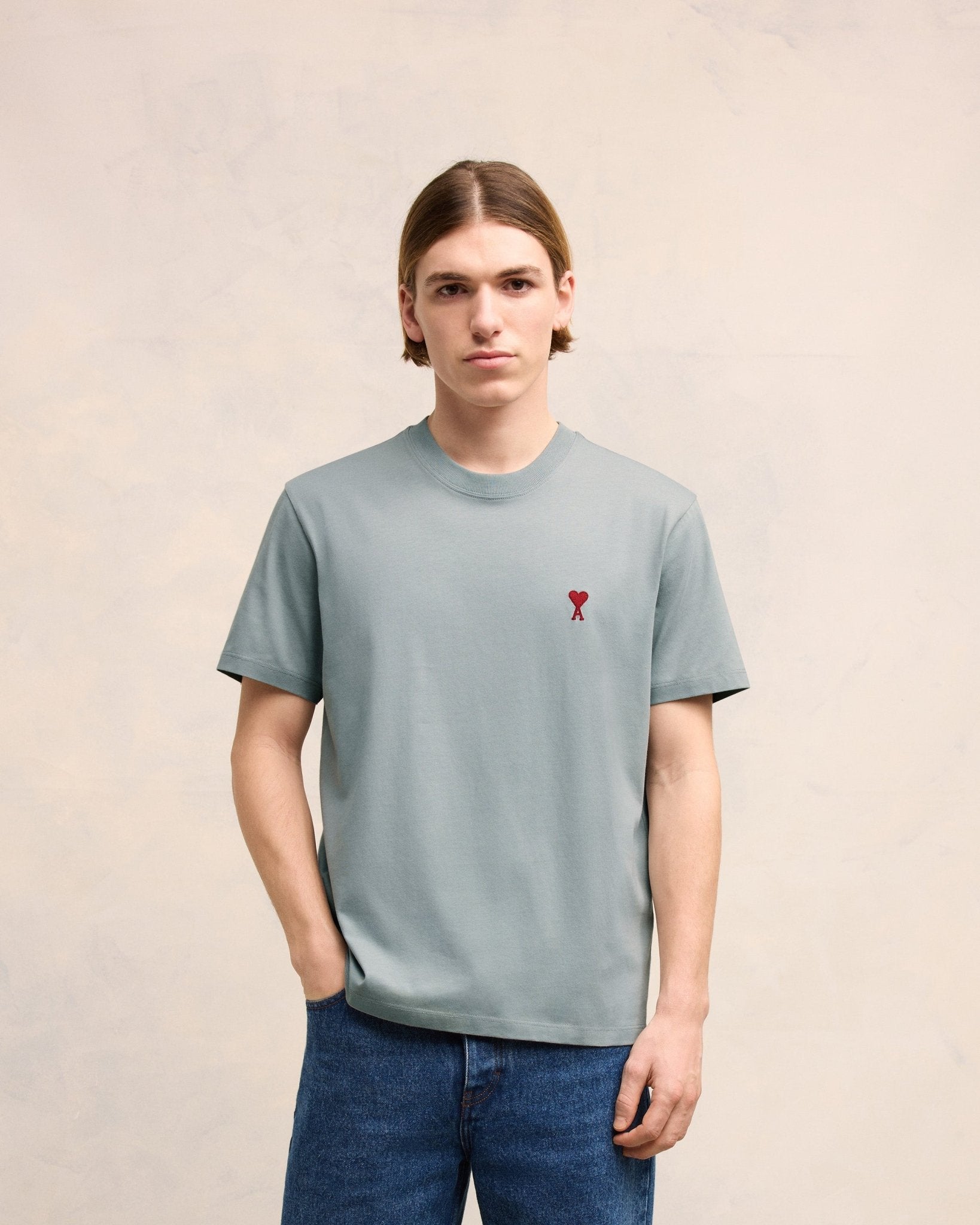 Ami Paris - T Shirt Bleu Argile Ami de Coeur