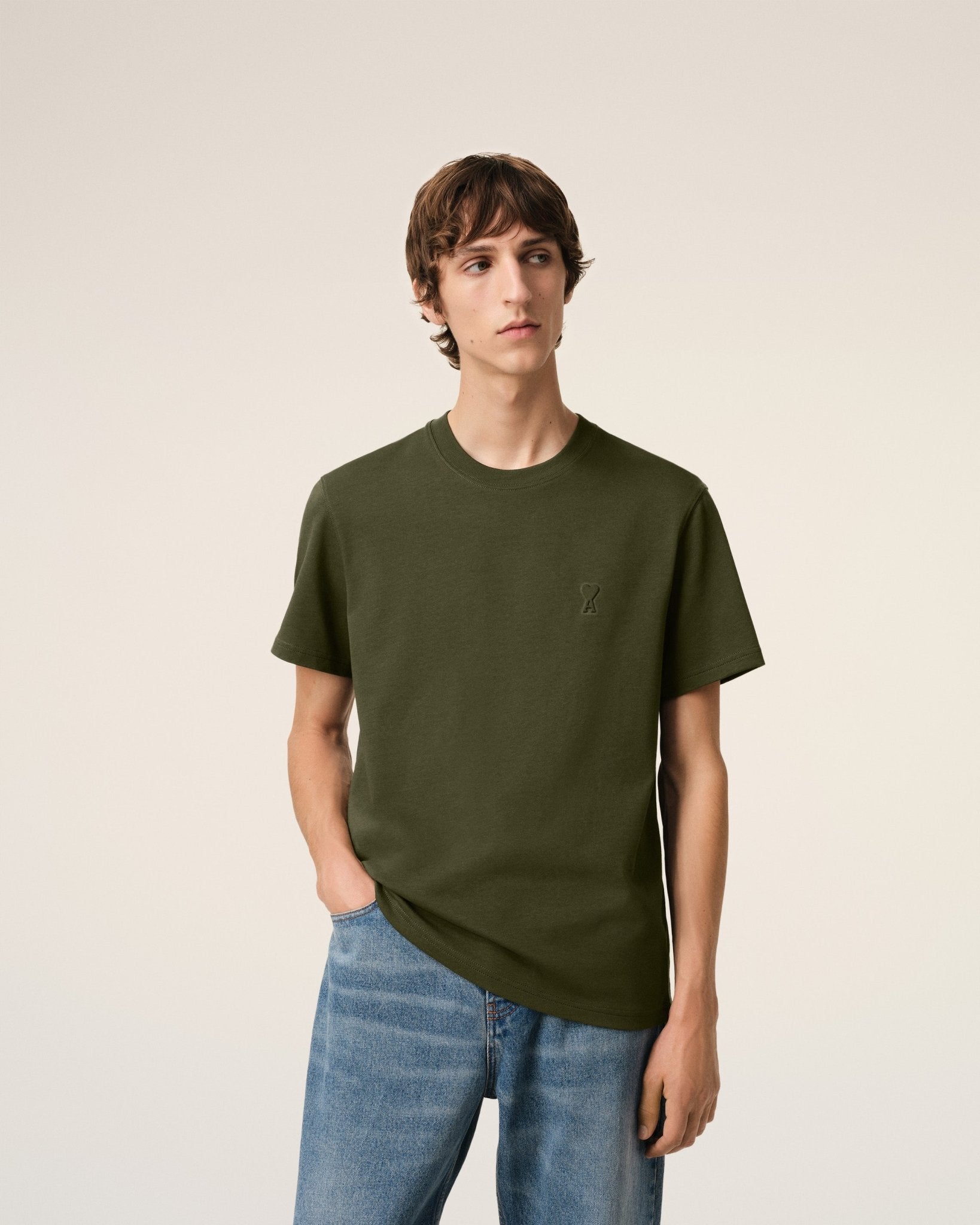 AMI PARIS - T-SHIRT VERT AMI DE COEUR EN COTON Vert