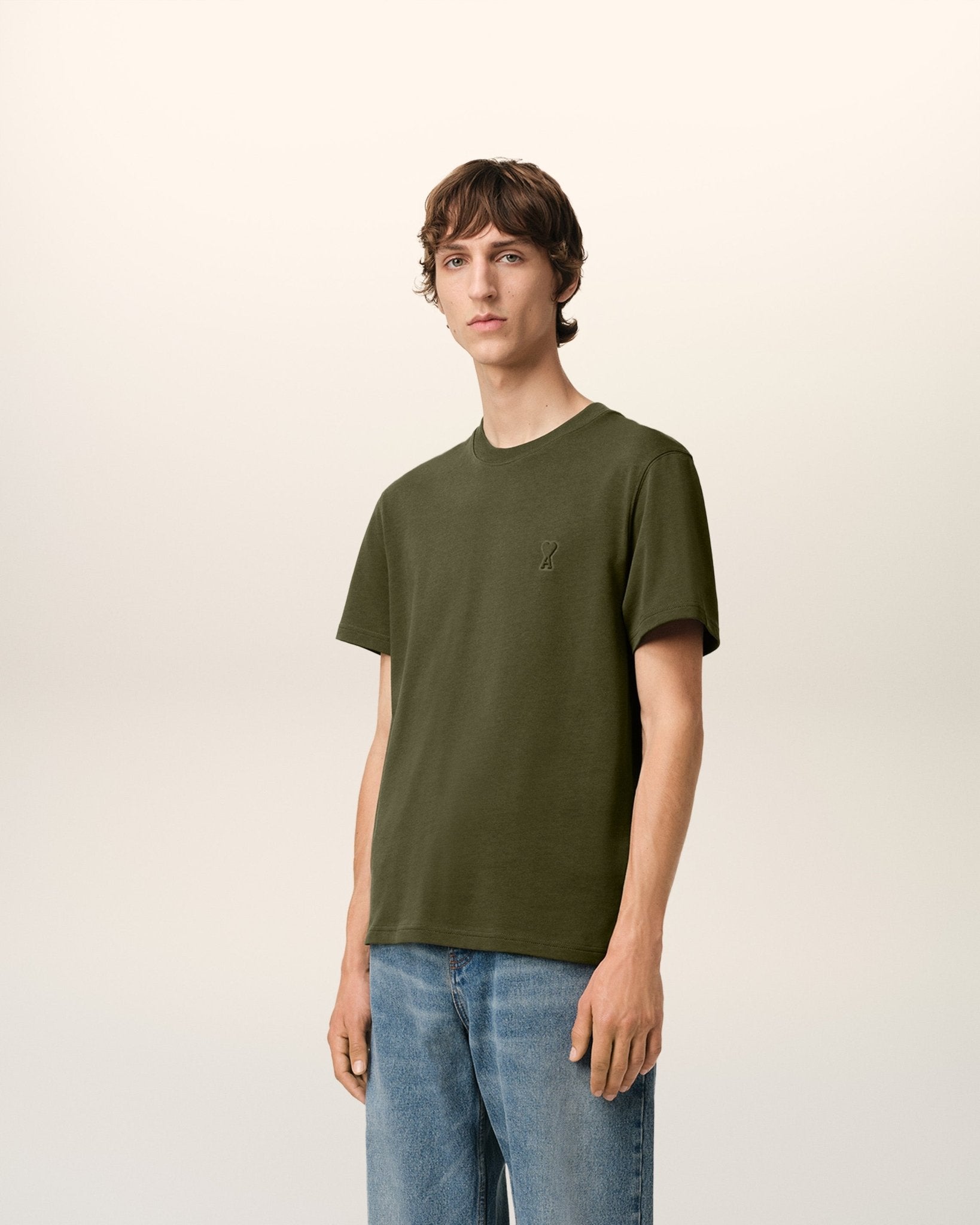 AMI PARIS - T-SHIRT VERT AMI DE COEUR EN COTON Vert
