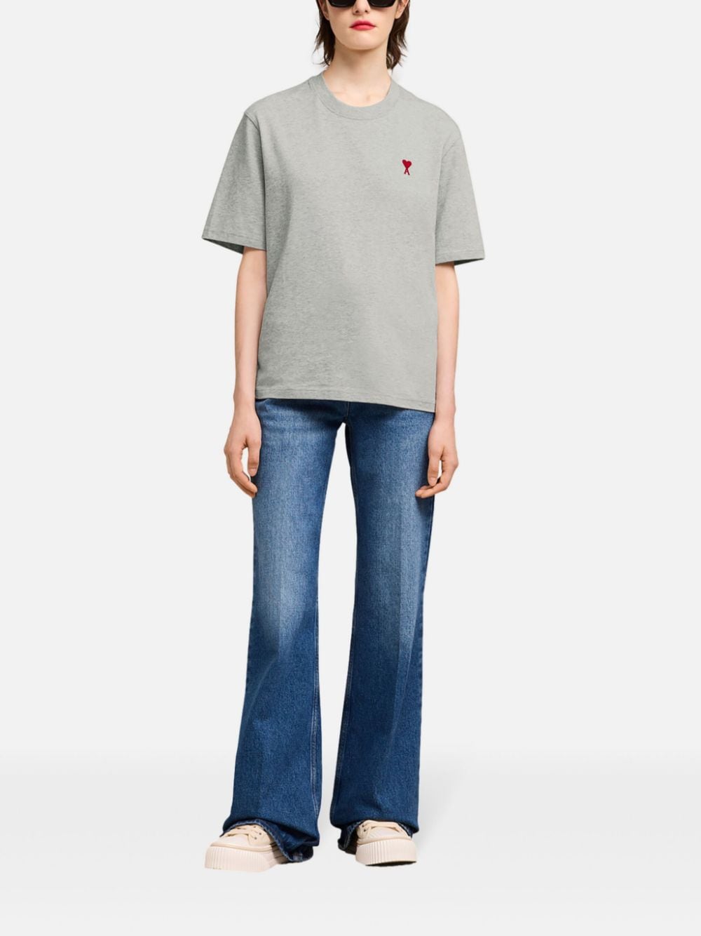 Ami Paris T-shirt à logo Ami de Coeur brodé gris chiné