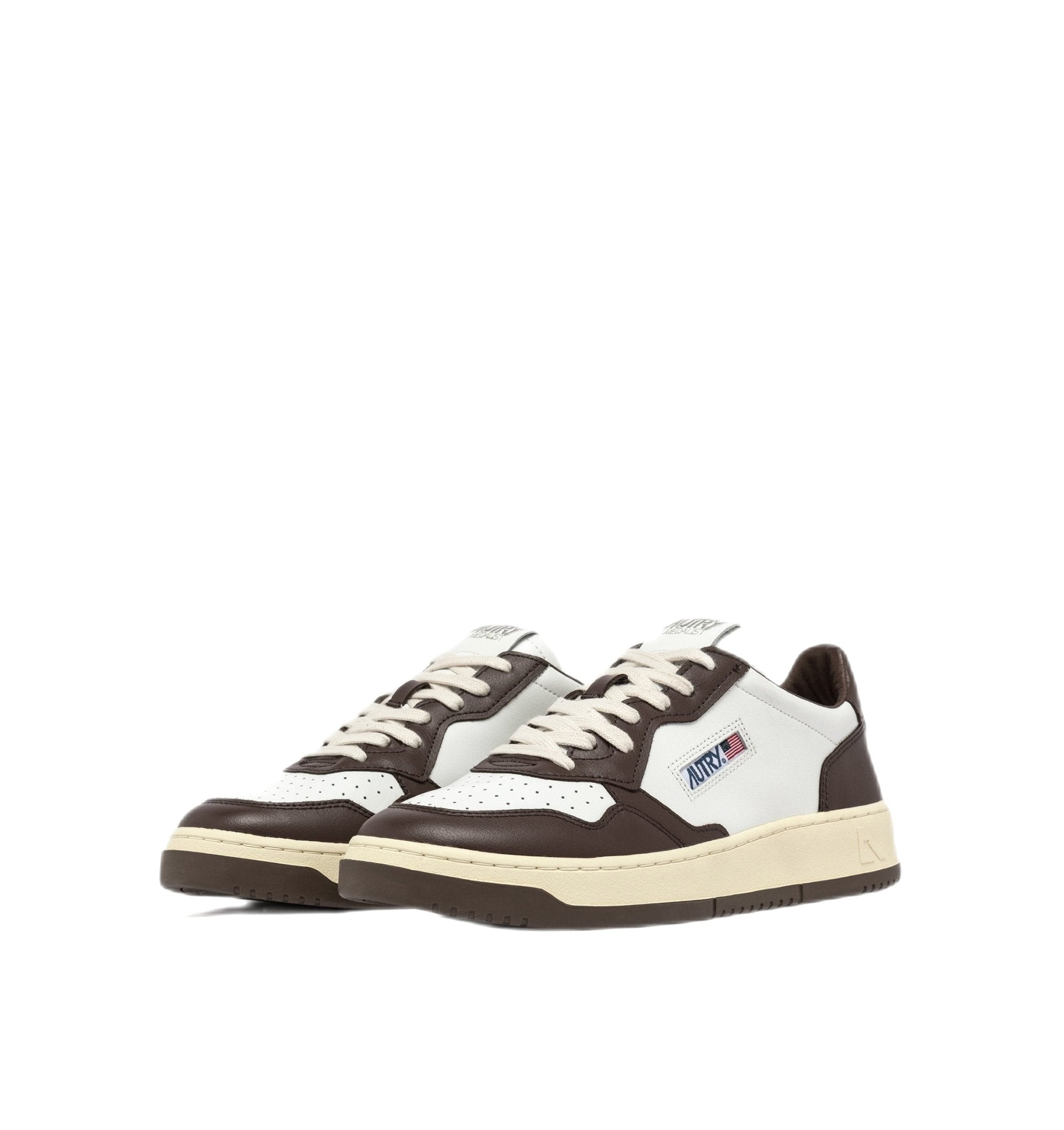 AUTRY - Basket basse Medalist cuir blanc et marron