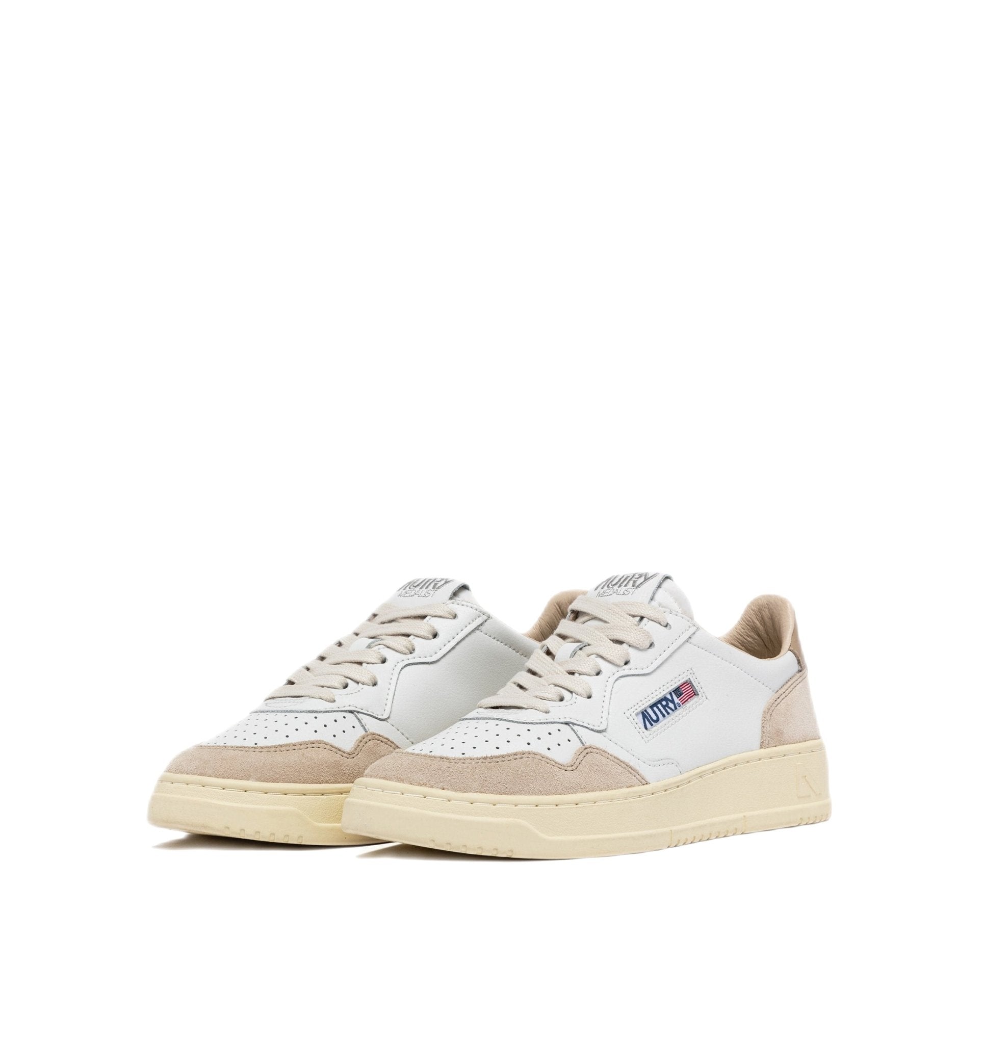 AUTRY - Basket basse Medalist cuir et daim blanc / beige