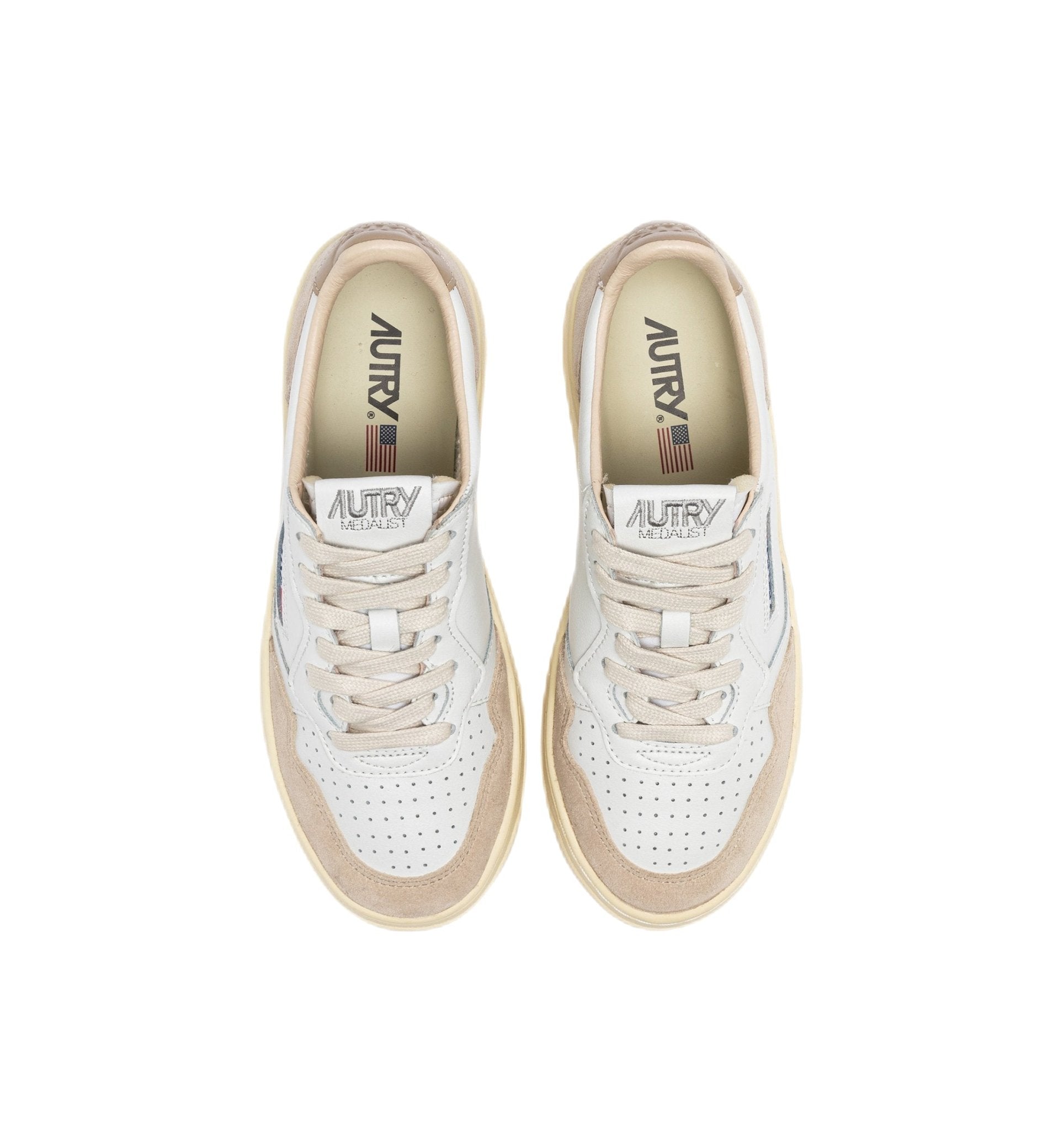 AUTRY - Basket basse Medalist cuir et daim blanc / beige