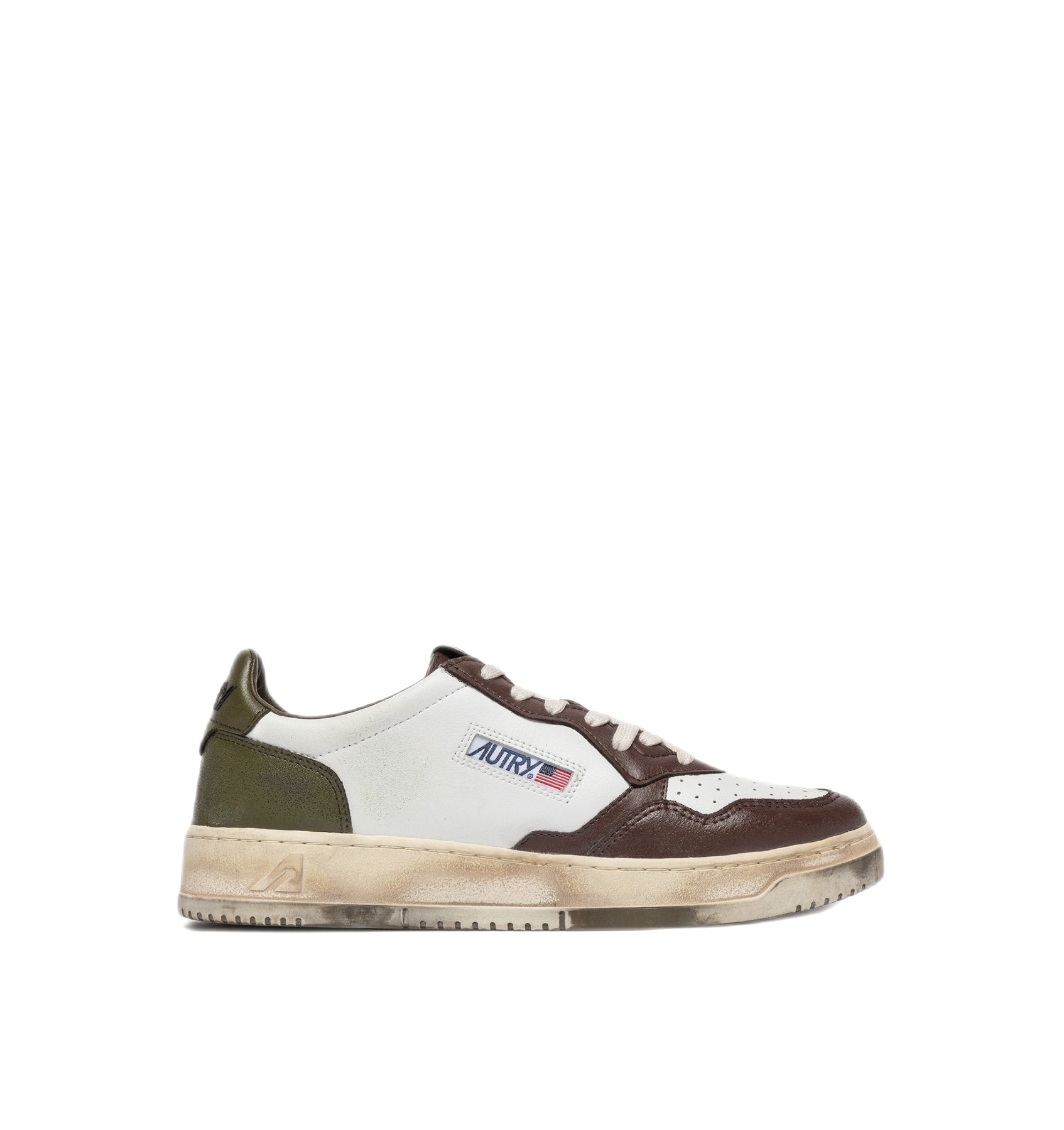 AUTRY - Basket basse Medalist Vintage cuir blanc / marron / kaki - Lothaire