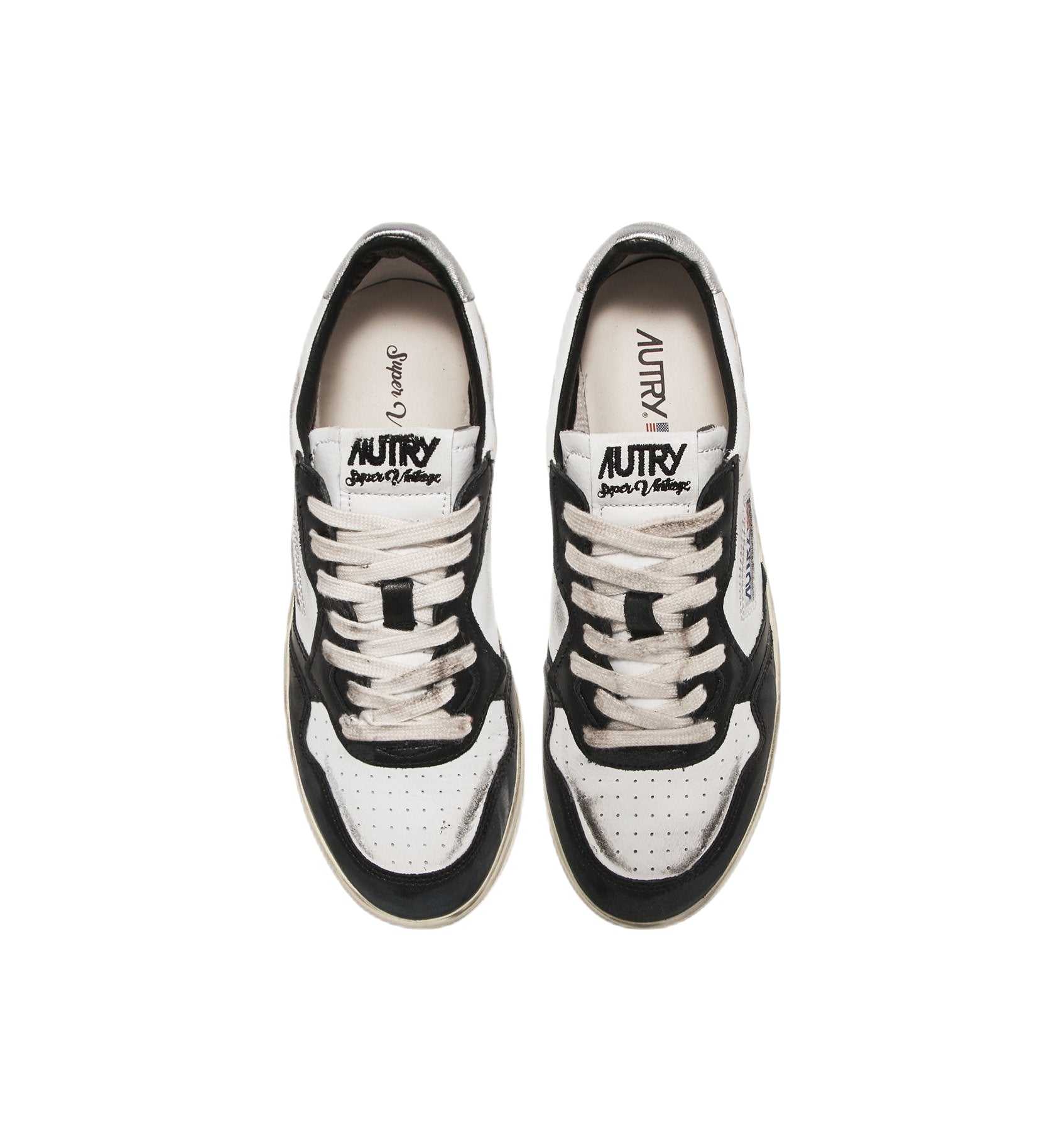 AUTRY - Basket basse Medalist Vintage cuir blanc / noir / argent