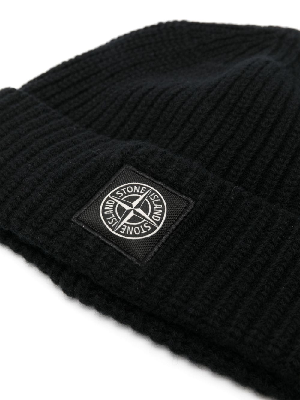STONE ISLAND - Bonnet en laine vierge à patch logo noir