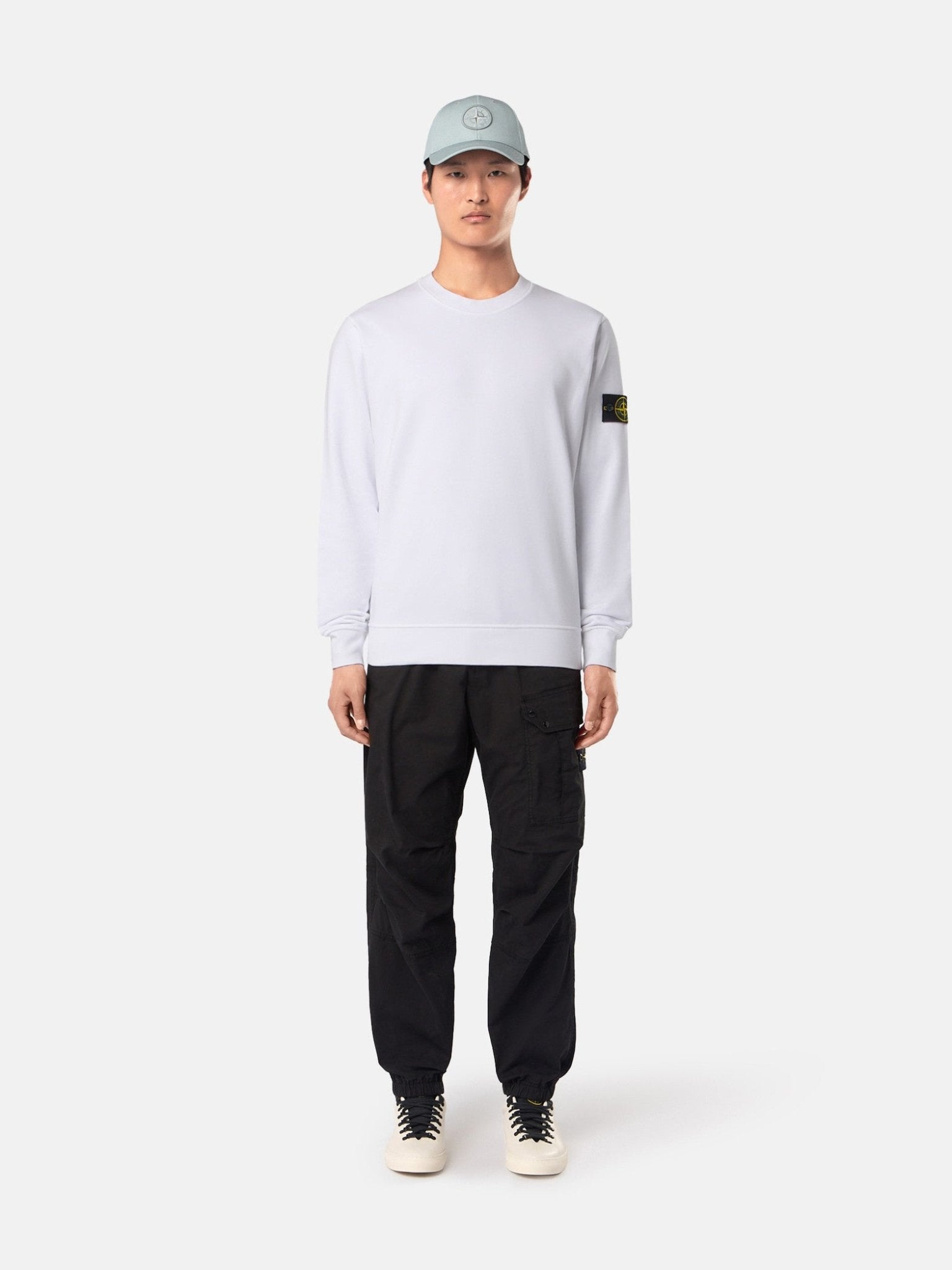 STONE ISLAND - Sweat-shirt ras-du-cou à détails côtelés Blanc