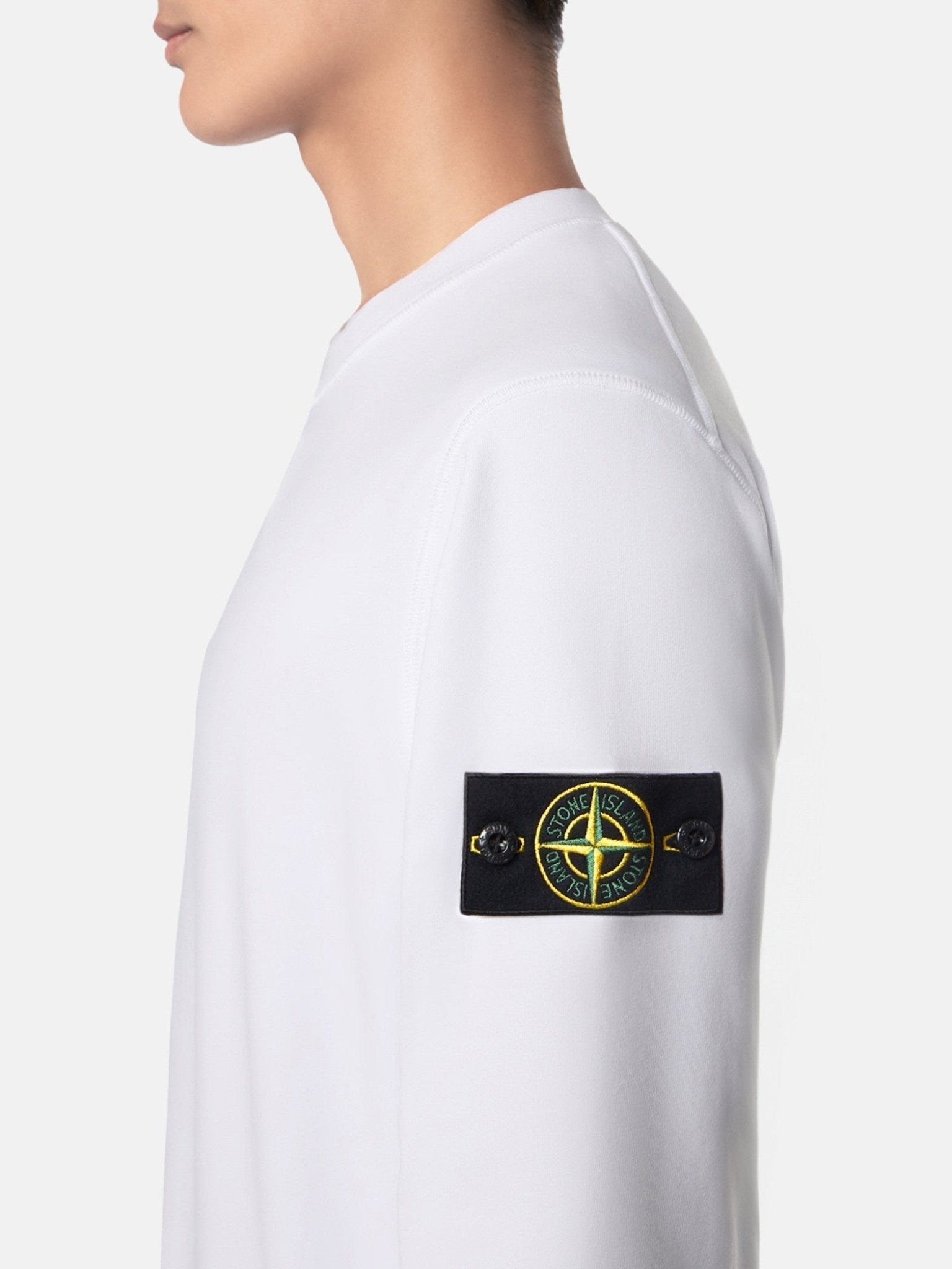 STONE ISLAND - Sweat-shirt ras-du-cou à détails côtelés Blanc