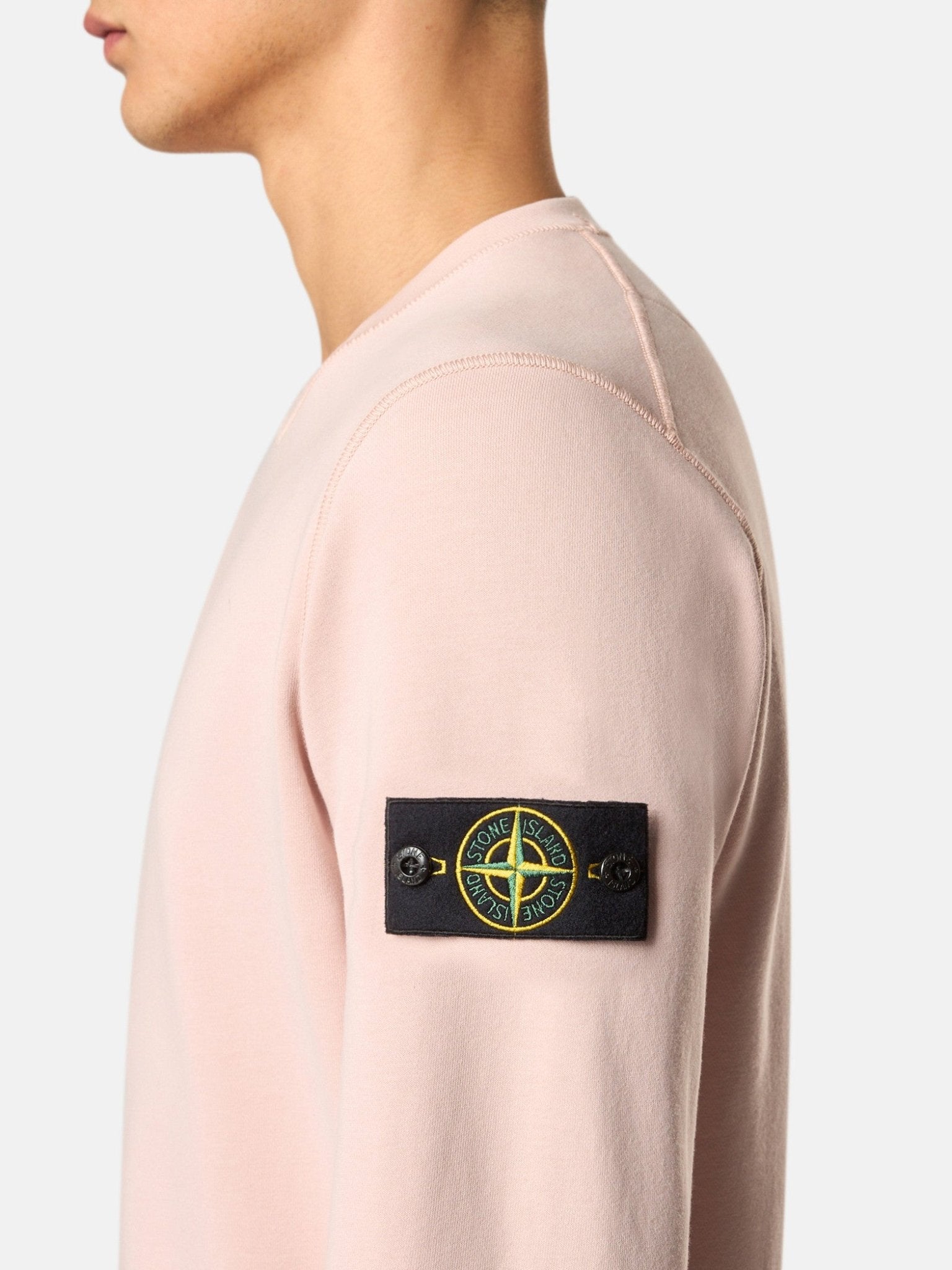 STONE ISLAND - Sweat-shirt ras-du-cou à détails côtelés Rose