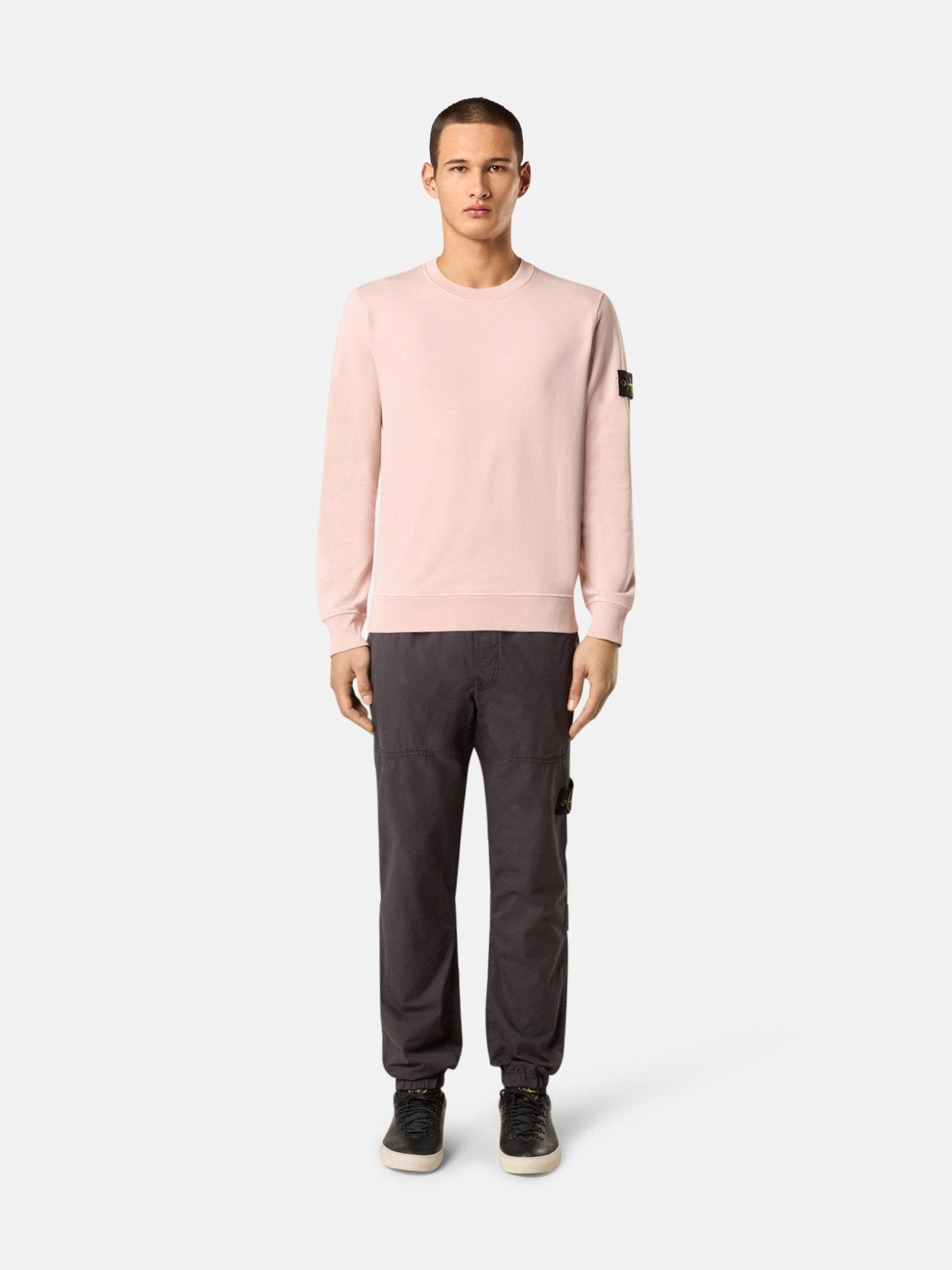 STONE ISLAND - Sweat-shirt ras-du-cou à détails côtelés Rose